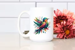 Vibrant Bird with Plant Leaves PNG Product Image 2