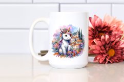 colorful baby unicorn with Provencal Town, Sublimation PNG Product Image 2