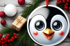 Shiny Christmas Penguin Round Ornament Sublimation PNG Product Image 2