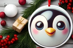 Christmas Penguin Smiling Round Ornament Sublimation PNG Product Image 2