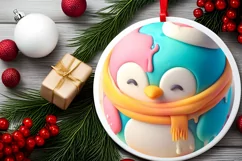 Christmas Penguin Round Ornament Sublimation PNG Product Image 2
