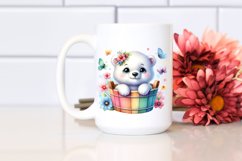 Colorful Baby Polar Bear in Wooden Bucket | Sublimation | Product Image 2