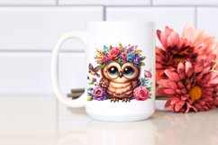 Goofy Baby Owl with Floral Wreath, Colorful PNG Product Image 2