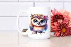 Goofy Baby Owl with Floral Wreath, Colorful PNG Product Image 2