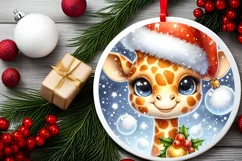 Christmas Giraffe Smiling Round Ornament Sublimation PNG Product Image 2