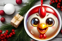 Christmas Chicken Smiling Round Ornament Sublimation PNG Product Image 2