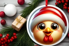 Christmas Chicken Smiling Round Ornament Sublimation PNG Product Image 2