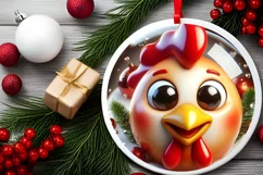 Christmas Chicken Smiling Round Ornament Sublimation PNG Product Image 2