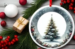 Christmas Tree Watercolor Round PNG Product Image 2