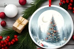 Christmas Tree Watercolor Round PNG Product Image 2