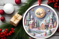 Colorful Pastel Round Santa Ornament PNG Product Image 2