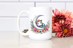 Baby Hippo Sleeping on the Moon Boho Floral Clipart Product Image 2