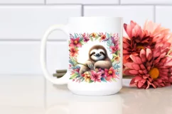 Vibrant Baby Sloth Floral Frame | Sublimation Clipart Product Image 2