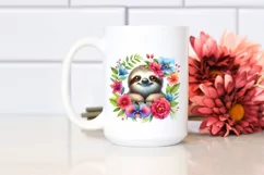 Vibrant Baby Sloth Floral Frame | Sublimation Clipart Product Image 2