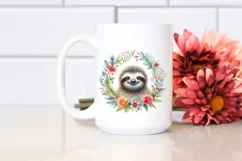 Vibrant Baby Sloth Floral Frame | Sublimation Clipart Product Image 2