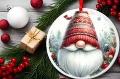 Gnome Christmas Watercolor Round PNG Product Image 2