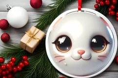 Christmas Kitty Round Ornament Sublimation PNG Product Image 2