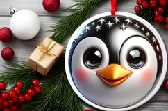 Christmas Penguin Smiling Round Ornament Sublimation PNG Product Image 2