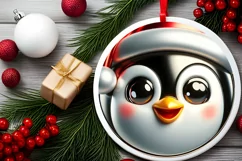 Christmas Penguin Smiling Round Ornament Sublimation PNG Product Image 2
