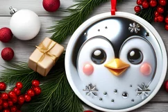 Christmas Penguin Smiling Round Ornament Sublimation PNG Product Image 2