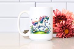 Watercolor Baby Unicorn Skipping Meadow PNG Product Image 2