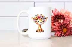 Colorful Giraffe with Flower Crown, Cute PNG Product Image 2