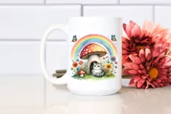 Colorful CAT House Mushroom Rainbow Bird Butterfly Clipart Product Image 2