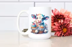 Colorful Baby Cow with Cupcakes, PNG Product Image 2