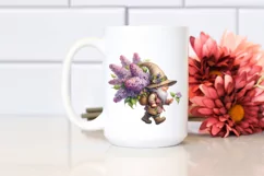 Detailed Gnome Lilac Bouquet Watercolor Product Image 2