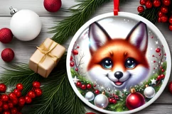 Christmas Fox Round Ornament Sublimation PNG Product Image 2