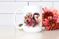Watercolor Otter Flowers| Sublimation | Clipart Product Image 2
