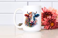 Artistic Cow Vibrant Watercolor Flowers Product Image 2
