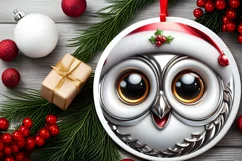 Christmas Owl Smiling Round Ornament Sublimation PNG Product Image 2