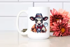 colorful baby cow with Detective's Magnifying , Sublimation Product Image 2