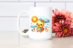 Cute Duckling Sun Rain Flower, Clipart |T-shirt, Mug PNG Product Image 3