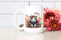 Baby Hippo Sitting in Autumn Leaves | Clipart Product Image 2