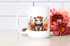 Baby Hippo Sitting in Autumn Leaves | Clipart Product Image 2