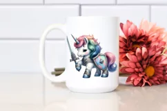 colorful baby unicorn with Shield and Sword, Sublimation PNG Product Image 2