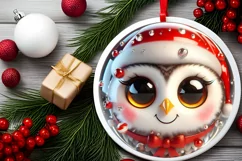 Christmas Owl Smiling Round Ornament Sublimation PNG Product Image 2