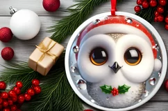 Owl with Big Eyes Christmas Round Ornament Sublimation PNG Product Image 2