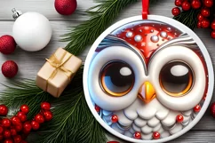 Christmas Owl Smiling Round Ornament Sublimation PNG Product Image 2