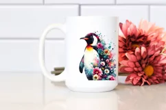 Penguin Flowers Watercolor Clipart Product Image 2