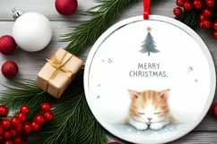 Watercolor Cat Christmas Round PNG Product Image 2