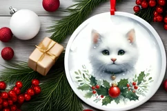 Watercolor Cat Christmas Round PNG Product Image 2