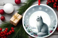 Watercolor Cat Christmas Round PNG Product Image 2