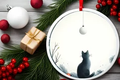 Watercolor Cat Christmas Round PNG Product Image 2