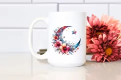 Abstract Moon with Flowers and Stars | Clipart Product Image 2