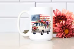 Watercolor Van and Flowers in USA Flag Background Product Image 2
