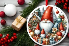 Watercolor Gnome Christmas Round PNG Product Image 2