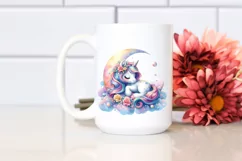 Pastel Baby Unicorn Napping Moon PNG Product Image 2